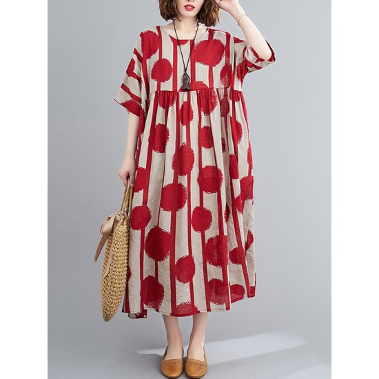 Original Polka-Dot Split-Joint Round-Neck Midi Dress Original Polka-Dot Split-Joint Round-Neck Midi Dress