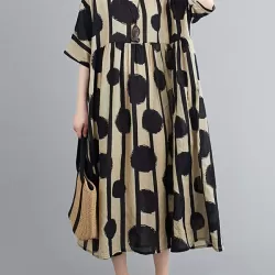 Original Polka-Dot Split-Joint Round-Neck Midi Dress