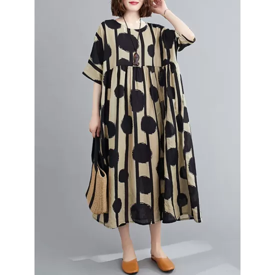 Original Polka-Dot Split-Joint Round-Neck Midi Dress Original Polka-Dot Split-Joint Round-Neck Midi Dress