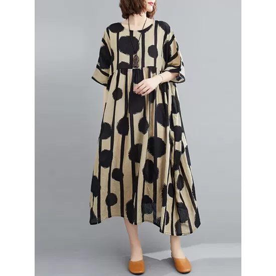 Original Polka-Dot Split-Joint Round-Neck Midi Dress Original Polka-Dot Split-Joint Round-Neck Midi Dress