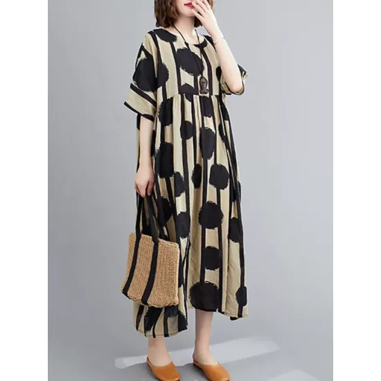 Original Polka-Dot Split-Joint Round-Neck Midi Dress Original Polka-Dot Split-Joint Round-Neck Midi Dress