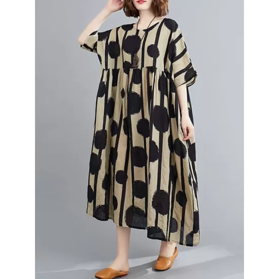 Original Polka-Dot Split-Joint Round-Neck Midi Dress Original Polka-Dot Split-Joint Round-Neck Midi Dress