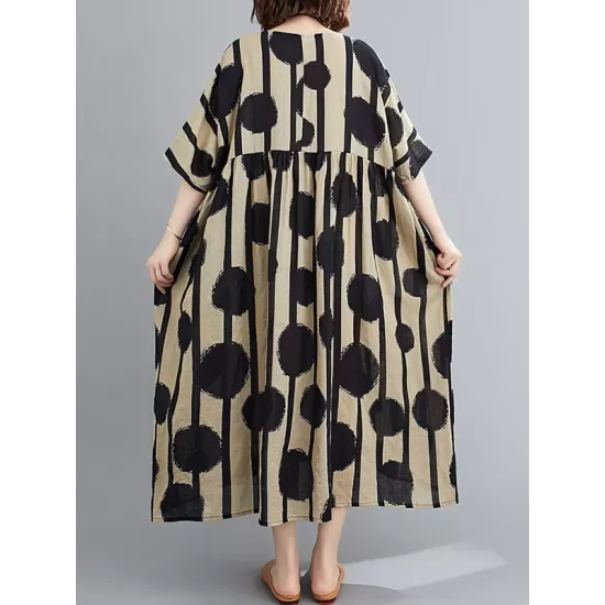 Original Polka-Dot Split-Joint Round-Neck Midi Dress Original Polka-Dot Split-Joint Round-Neck Midi Dress