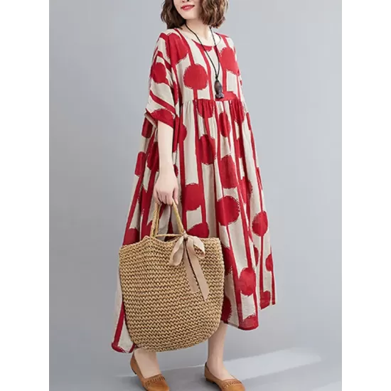 Original Polka-Dot Split-Joint Round-Neck Midi Dress Original Polka-Dot Split-Joint Round-Neck Midi Dress