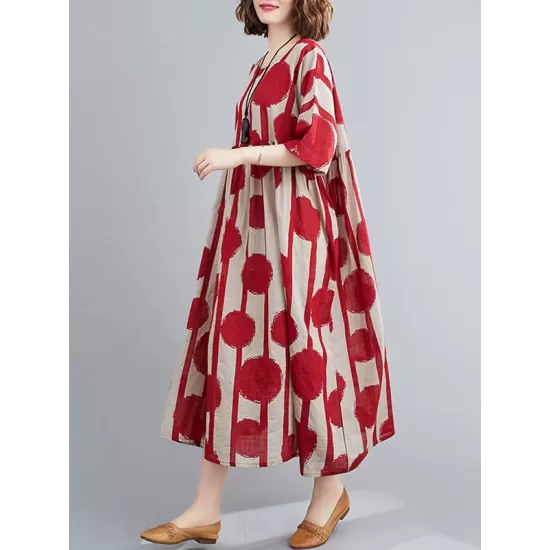 Original Polka-Dot Split-Joint Round-Neck Midi Dress Original Polka-Dot Split-Joint Round-Neck Midi Dress