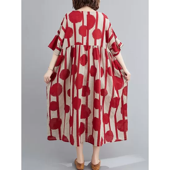 Original Polka-Dot Split-Joint Round-Neck Midi Dress Original Polka-Dot Split-Joint Round-Neck Midi Dress