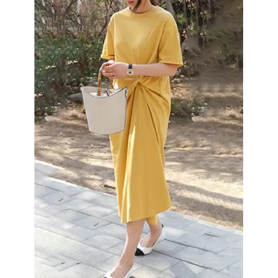 Original Solid Color Irregularity Pleats Midi Dress Original Solid Color Irregularity Pleats Midi Dress