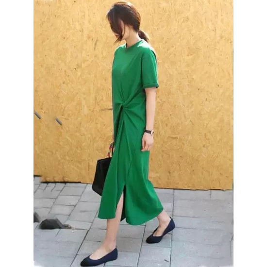 Original Solid Color Irregularity Pleats Midi Dress Original Solid Color Irregularity Pleats Midi Dress