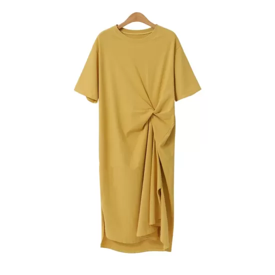 Original Solid Color Irregularity Pleats Midi Dress Original Solid Color Irregularity Pleats Midi Dress