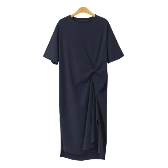 Original Solid Color Irregularity Pleats Midi Dress Original Solid Color Irregularity Pleats Midi Dress