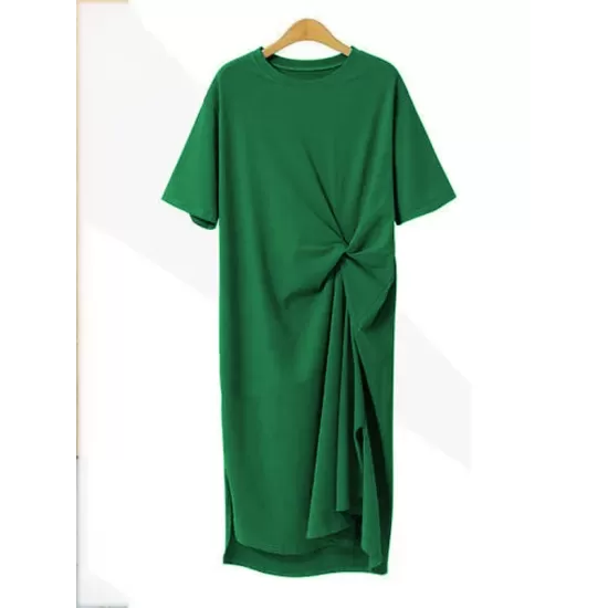 Original Solid Color Irregularity Pleats Midi Dress Original Solid Color Irregularity Pleats Midi Dress