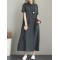 Original Cotton-Blend Lapel Solid Color Dress