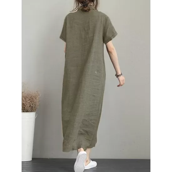 Original Cotton-Blend Lapel Solid Color Dress Original Cotton-Blend Lapel Solid Color Dress