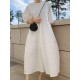 Casual Round-Neck Bishop Sleeve Loose Solid Color Midi Dress Casual Round-Neck Bishop Sleeve Loose Solid Color Midi Dress