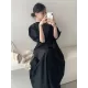 Casual Round-Neck Bishop Sleeve Loose Solid Color Midi Dress Casual Round-Neck Bishop Sleeve Loose Solid Color Midi Dress