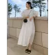 Casual Round-Neck Bishop Sleeve Loose Solid Color Midi Dress Casual Round-Neck Bishop Sleeve Loose Solid Color Midi Dress