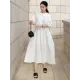 Casual Round-Neck Bishop Sleeve Loose Solid Color Midi Dress Casual Round-Neck Bishop Sleeve Loose Solid Color Midi Dress