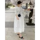 Casual Round-Neck Bishop Sleeve Loose Solid Color Midi Dress Casual Round-Neck Bishop Sleeve Loose Solid Color Midi Dress