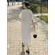 Casual Round-Neck Bishop Sleeve Loose Solid Color Midi Dress Casual Round-Neck Bishop Sleeve Loose Solid Color Midi Dress