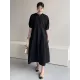 Casual Round-Neck Bishop Sleeve Loose Solid Color Midi Dress Casual Round-Neck Bishop Sleeve Loose Solid Color Midi Dress