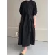 Casual Round-Neck Bishop Sleeve Loose Solid Color Midi Dress Casual Round-Neck Bishop Sleeve Loose Solid Color Midi Dress