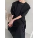 Casual Round-Neck Bishop Sleeve Loose Solid Color Midi Dress Casual Round-Neck Bishop Sleeve Loose Solid Color Midi Dress