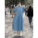 Casual Round-Neck Bishop Sleeve Loose Solid Color Midi Dress Casual Round-Neck Bishop Sleeve Loose Solid Color Midi Dress