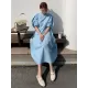 Casual Round-Neck Bishop Sleeve Loose Solid Color Midi Dress Casual Round-Neck Bishop Sleeve Loose Solid Color Midi Dress