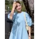 Casual Round-Neck Bishop Sleeve Loose Solid Color Midi Dress Casual Round-Neck Bishop Sleeve Loose Solid Color Midi Dress