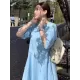 Casual Round-Neck Bishop Sleeve Loose Solid Color Midi Dress Casual Round-Neck Bishop Sleeve Loose Solid Color Midi Dress