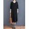 Loose Casual Solid Color V-Neck Long Sleeves Knitted Midi Dress