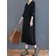 Loose Casual Solid Color V-Neck Long Sleeves Knitted Midi Dress Loose Casual Solid Color V-Neck Long Sleeves Knitted Midi Dress