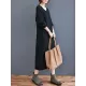 Loose Casual Solid Color V-Neck Long Sleeves Knitted Midi Dress Loose Casual Solid Color V-Neck Long Sleeves Knitted Midi Dress