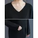 Loose Casual Solid Color V-Neck Long Sleeves Knitted Midi Dress Loose Casual Solid Color V-Neck Long Sleeves Knitted Midi Dress