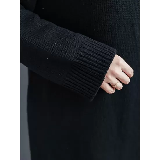 Loose Casual Solid Color V-Neck Long Sleeves Knitted Midi Dress Loose Casual Solid Color V-Neck Long Sleeves Knitted Midi Dress
