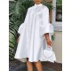 Urban Buttoned Solid Color Stand Collar Flared Sleeve Loose Midi Dress Urban Buttoned Solid Color Stand Collar Flared Sleeve Loose Midi Dress