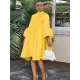Urban Buttoned Solid Color Stand Collar Flared Sleeve Loose Midi Dress Urban Buttoned Solid Color Stand Collar Flared Sleeve Loose Midi Dress