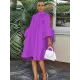 Urban Buttoned Solid Color Stand Collar Flared Sleeve Loose Midi Dress Urban Buttoned Solid Color Stand Collar Flared Sleeve Loose Midi Dress