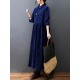 Vintage Split-Joint Solid Color Long Sleeves Lapel A-Line Corduroy Midi Dress Vintage Split-Joint Solid Color Long Sleeves Lapel A-Line Corduroy Midi Dress