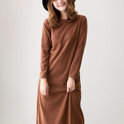 Simple Solid Color Round-Neck A-Line Midi Dress
