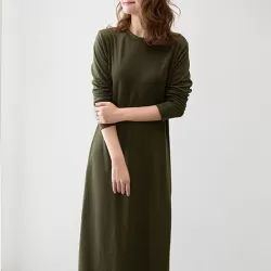 Simple Solid Color Round-Neck A-Line Midi Dress