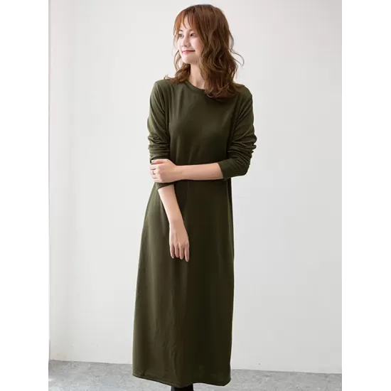 Simple Solid Color Round-Neck A-Line Midi Dress Simple Solid Color Round-Neck A-Line Midi Dress