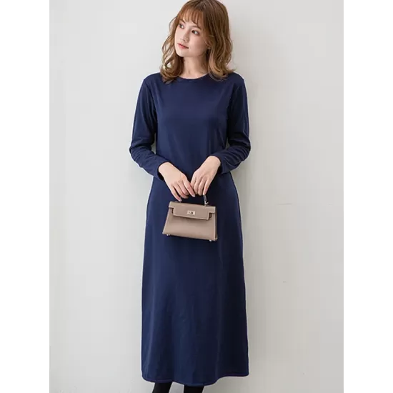 Simple Solid Color Round-Neck A-Line Midi Dress Simple Solid Color Round-Neck A-Line Midi Dress