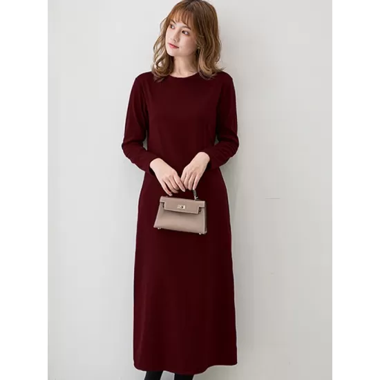 Simple Solid Color Round-Neck A-Line Midi Dress Simple Solid Color Round-Neck A-Line Midi Dress