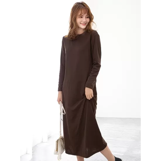 Simple Solid Color Round-Neck A-Line Midi Dress Simple Solid Color Round-Neck A-Line Midi Dress