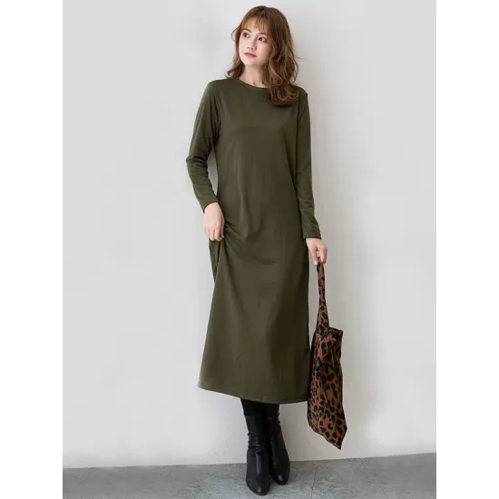 Simple Solid Color Round-Neck A-Line Midi Dress Simple Solid Color Round-Neck A-Line Midi Dress