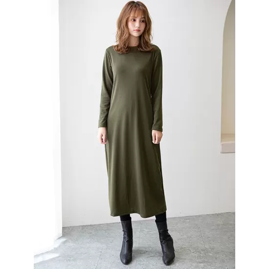 Simple Solid Color Round-Neck A-Line Midi Dress Simple Solid Color Round-Neck A-Line Midi Dress