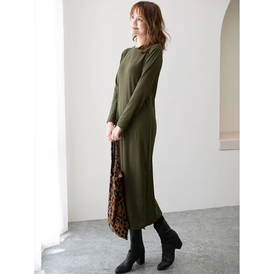 Simple Solid Color Round-Neck A-Line Midi Dress Simple Solid Color Round-Neck A-Line Midi Dress