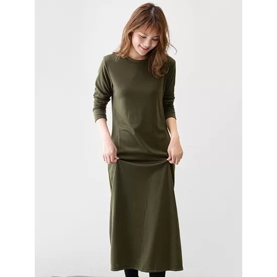 Simple Solid Color Round-Neck A-Line Midi Dress Simple Solid Color Round-Neck A-Line Midi Dress