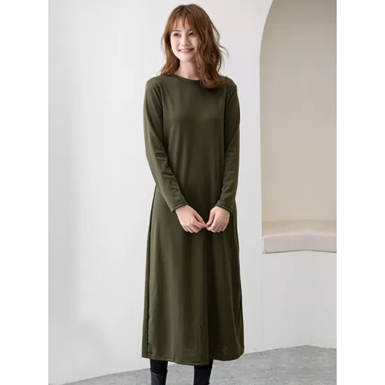 Simple Solid Color Round-Neck A-Line Midi Dress Simple Solid Color Round-Neck A-Line Midi Dress